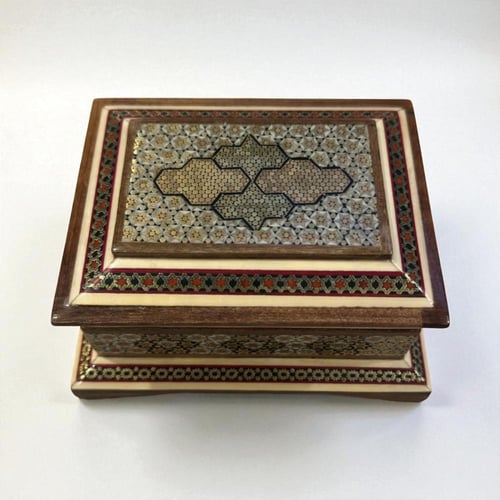 علبة خشبية فاخرة مطعمة بالعاج والنحاس