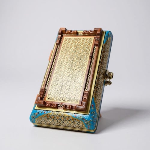 علبة خشبية فاخرة مطعمه بالعاج والنحاس مع قفل