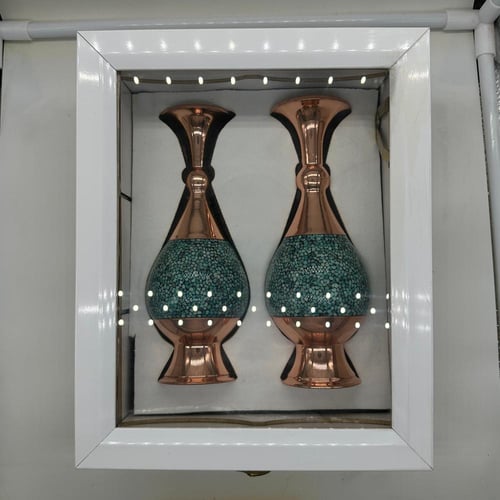 طقم فازات نحاس صافي مع حجر الفيروز الناشابوري الطب...