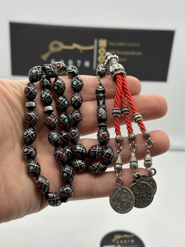 سبحة يسر البحر الاحمر مطعم بالفضه وتراب الفيروز وت...