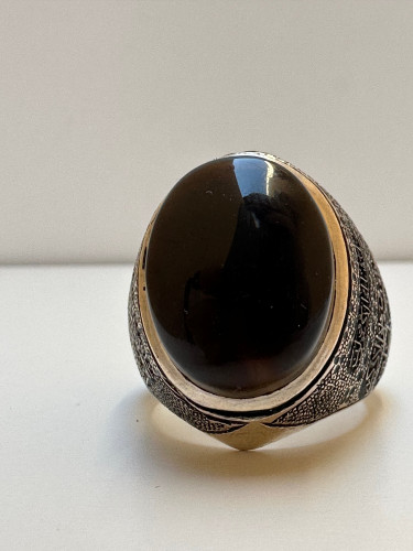 خاتم عقيق يماني صياغة العديل فضه 925