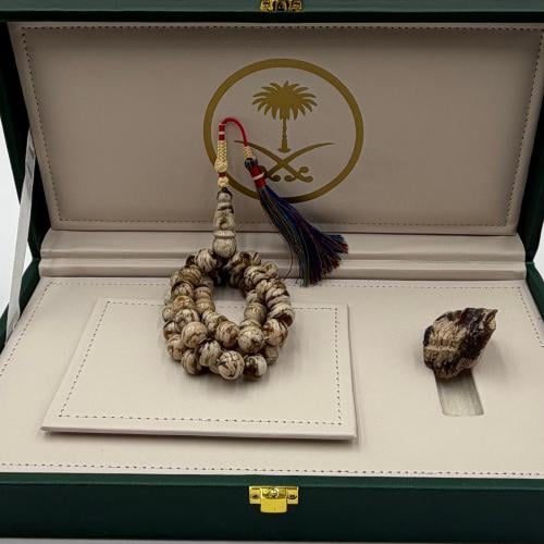 سبحة كهرمان سومطري حر ملطخ 45 خرزه مع عينة طبيعية...