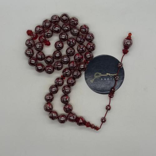 سبحة فاتوران احمر مدور مطعم بفضه عيار 1000