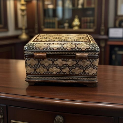 صندوق خشبي مطعم بالعاج والنحاس
