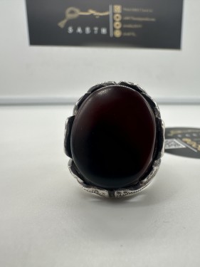 خاتم عقيق يماني فضة 925 صياغة الشريف