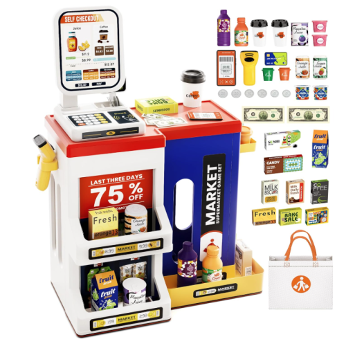 سوبر ماركت الأطفال المتنقل - تصميم أزرق وأحمر وأصف...