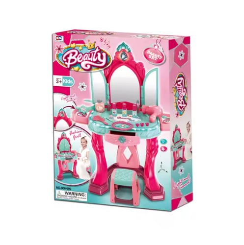 طاولة تجميل للأطفال بمرآة ثلاثية وإضاءة