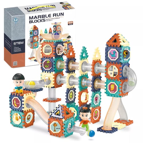 مكعبات بناء هندسية بعدد 156 قطعة مع أنابيب للكرات...