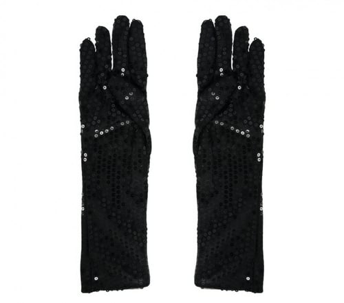 BLACK SEQUIN GLOVES 39 CMS HQ (17863)