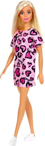 Barbie - Blonde Hair Pink Heart-Print Dress Doll (...