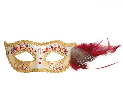 WHITE WITH PINK FEATHER MASK (12022)
