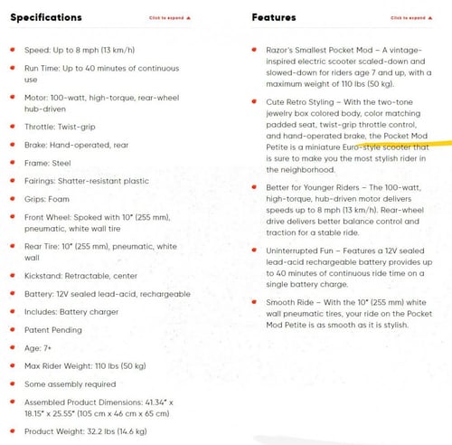Razor Pocket Mod Petite Electric Scooter
