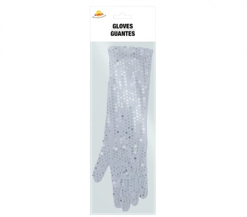 WHITE SEQUIN GLOVES 39 CMS HQ (17862)