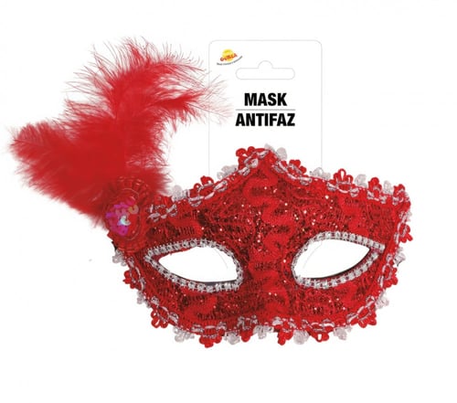 RED MASK WITH FEATHERS (12948)