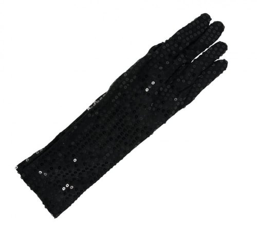 BLACK SEQUIN GLOVES 39 CMS HQ (17863)