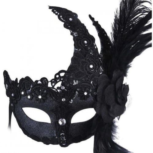 Black Mask With Flower And Feather (12942)