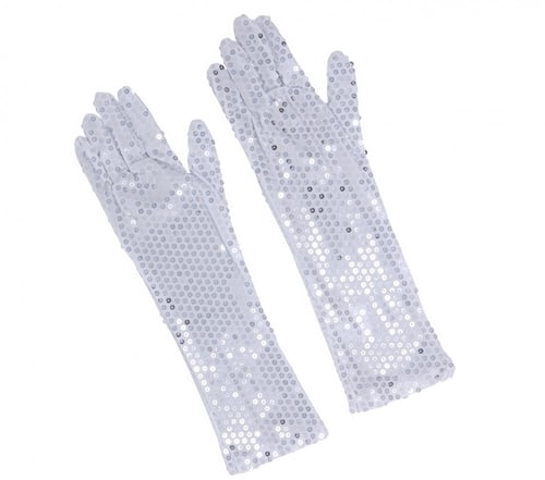 WHITE SEQUIN GLOVES 39 CMS HQ (17862)