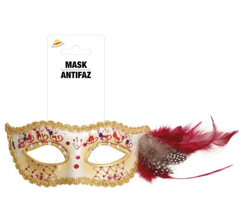 WHITE WITH PINK FEATHER MASK (12022)