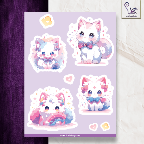 ملصقات - قطط لطيفة بنفسجي
