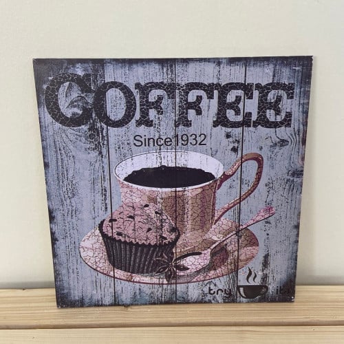 لوحة خشب فنجان كوفي كيك