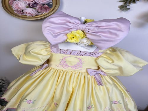 فستان باسكن روبنز+فيونكة الشعر وجيبون منفوش إضافية