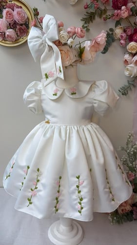 فستان حلاوة العيد(مطرز بالخرز+ فيونكة الشعر)