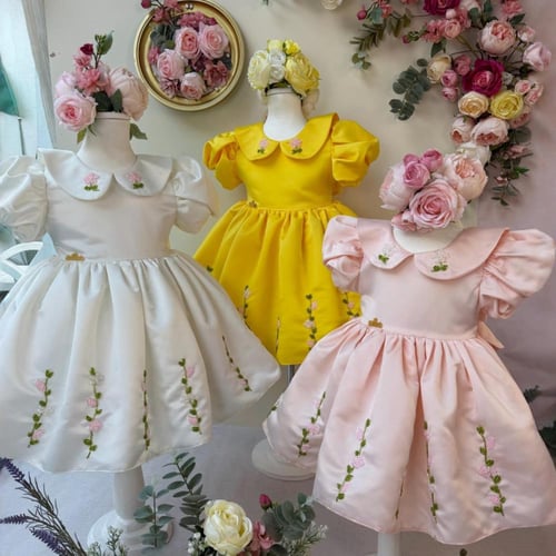 فستان حلاوة العيد(مطرز بالخرز+ فيونكة الشعر)