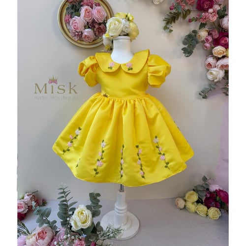 فستان حلاوة العيد(مطرز بالخرز+ فيونكة الشعر)