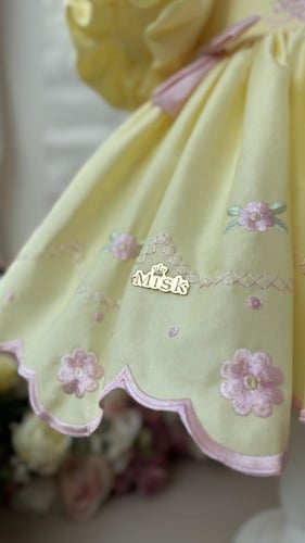 فستان باسكن روبنز+فيونكة الشعر وجيبون منفوش إضافية