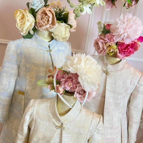 فستان ملكي+ جاكيت+طوق+شنطة