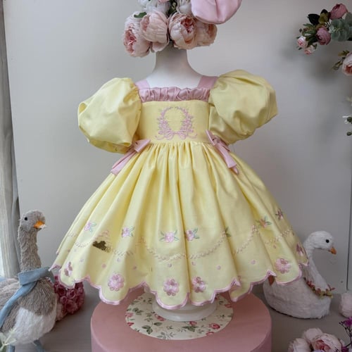 فستان باسكن روبنز+فيونكة الشعر وجيبون منفوش إضافية