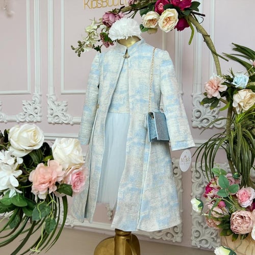 فستان ملكي+ جاكيت+طوق+شنطة