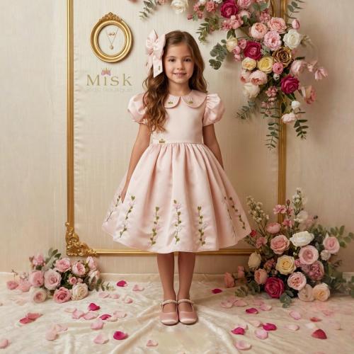 فستان حلاوة العيد(مطرز بالخرز+ فيونكة الشعر)