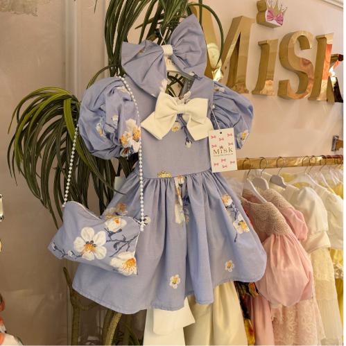 فستان ايميلي سماوي مع شنطة وطوق