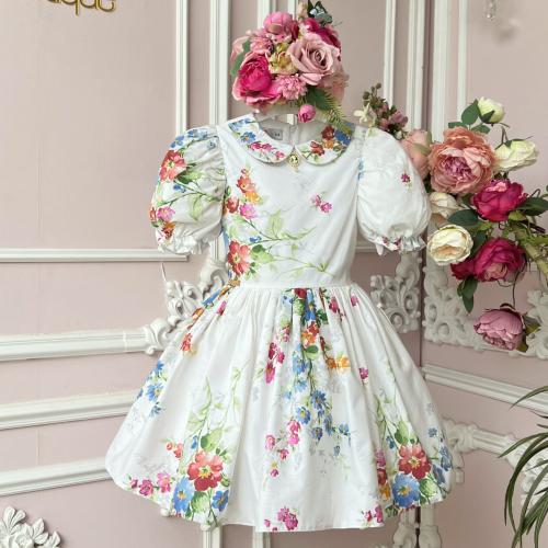 فستان انجليزي ابيض+شنطة وطوق