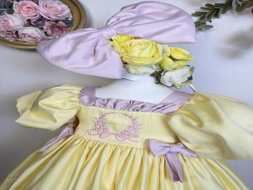 فستان باسكن روبنز+فيونكة الشعر وجيبون منفوش إضافية