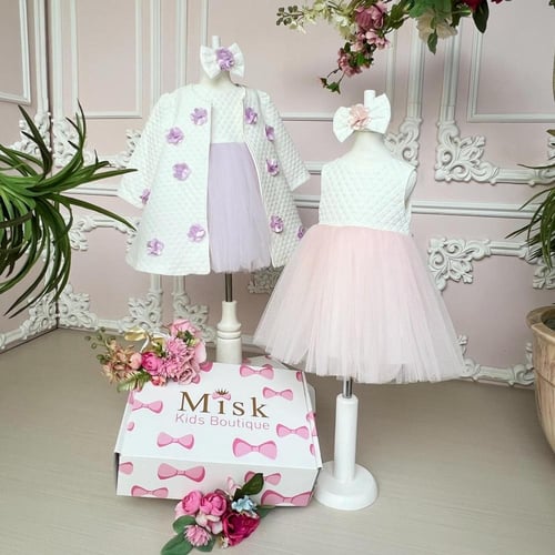 فستان مواليد+اكيت+ربطة