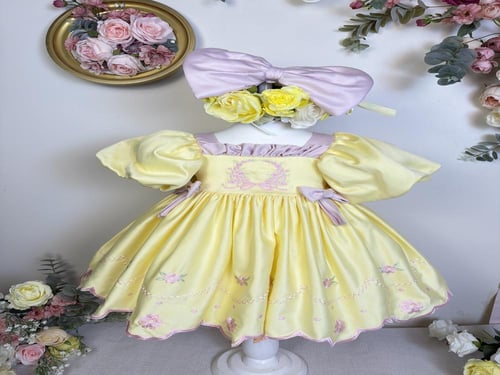 فستان باسكن روبنز+فيونكة الشعر وجيبون منفوش إضافية