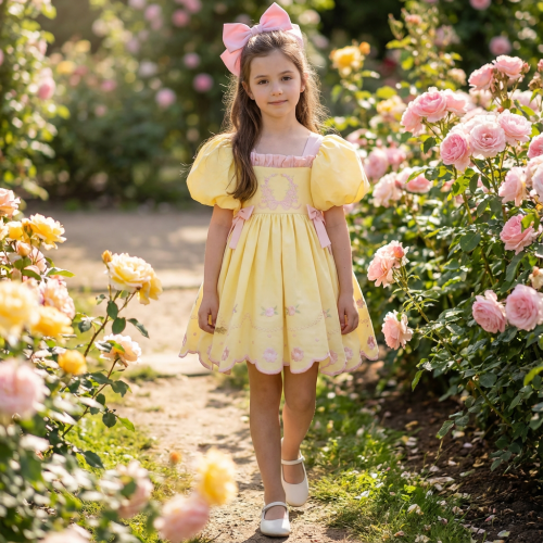 فستان باسكن روبنز+فيونكة الشعر وجيبون منفوش إضافية