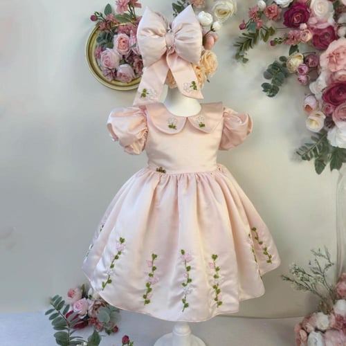 فستان حلاوة العيد(مطرز بالخرز+ فيونكة الشعر)