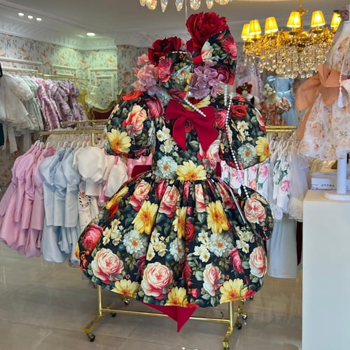 فستان ايميلي احمر+شنطة وطوق