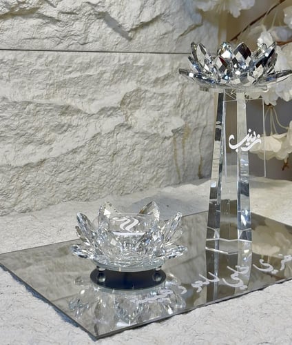 مجوعة المبخرة الكريستال الورد ٣ قطع شامل الاسم وال...