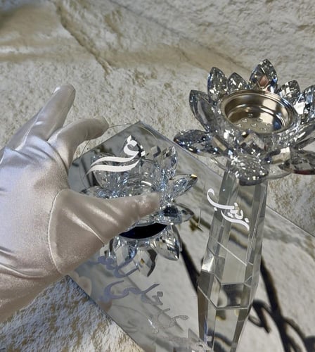 مجوعة المبخرة الكريستال الورد ٣ قطع شامل الاسم وال...