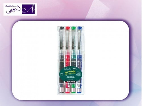 طقم أقلام حبر سائل 0.7 ملم رأس معدني مدبب من 4 أقل...