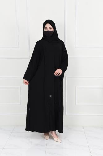 عباية لف سوداء بتطريز أسفل أنيق