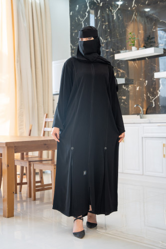 عباية يومية ربع كلوش عملية مزينة بزرار في الامام ا...