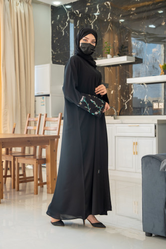عباية لافانيا عملية مزينة بتطريز الكم المشجر لاكثر...