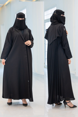 عباية الياسمين سوداء بتطريز مزينة بكسرات الخلف لاك...