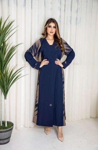 عباية فاخرة بمزيج لونين الكوفي والكحلي