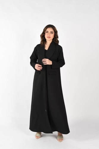 عباية سوداء أنيقة مع جيوب عملية وتصميم خالٍ من الط...